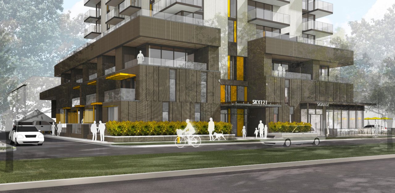 residential entry and corner retail.