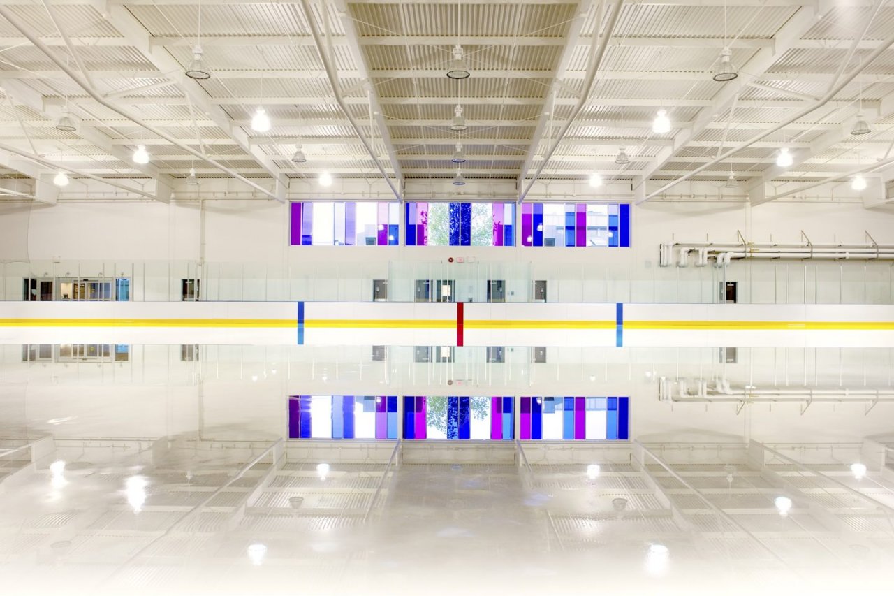 ice rink and coloured-glass clerestory.